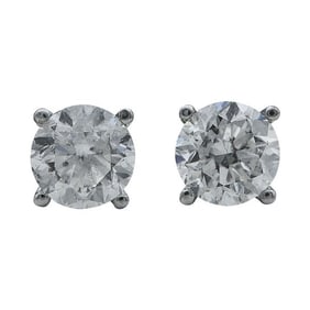 14k White Gold Diamond 1.42 ctw 4 Prong Stud Earrings