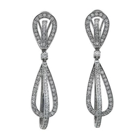 18k White Gold Diamond Double Loop Drop Earrings