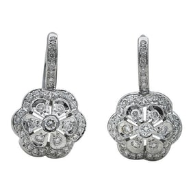 18k White Gold Diamond Floral Cluster Drop Earrings