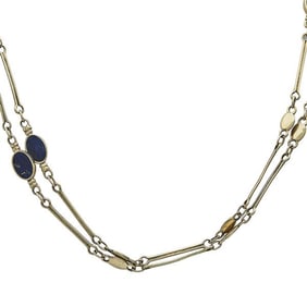 18k Yellow Gold Bezel-Set Lapis Lazuli Station Chain Necklace