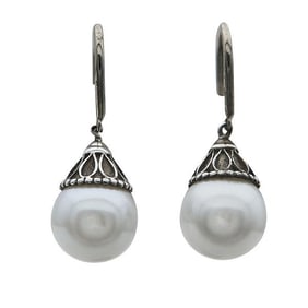 Tiffany & Co. Ziegfeld Collection Pearl Sterling Silver Cap Drop Earrings