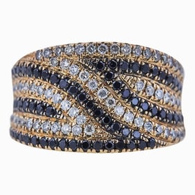 14k Rose Gold Colorless and Black Diamond Band Ring