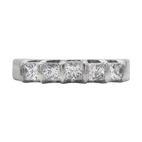 Platinum 5 Stone Princess-Cut Diamond Band Ring