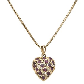 14k Yellow Gold Ruby and Sapphire Reversible Heart Pendant Necklace