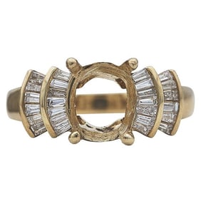18k Yellow Gold Tapered Baguette-Cut Diamond Tiered Engagement Ring Setting