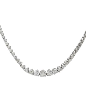 14k White Gold Diamond 6.33 ctw 3 Prong Rivière Necklace