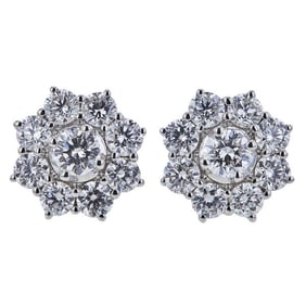 18k White Gold Diamond 2.10 ctw Cluster Stud Earrings