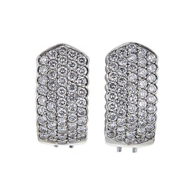 18k White Gold Diamond Half Hoop Huggie Earrings