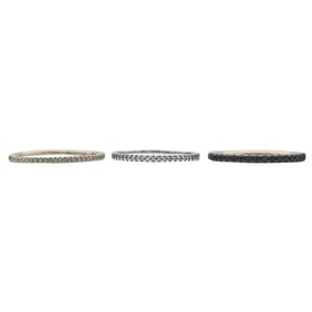 Set of 3 14k White and Yellow Gold Diamond and Black Sapphire Eternity Band Rings