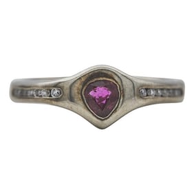 14k Yellow Gold Pear-Shaped Ruby and Diamond Ring