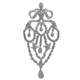 18k White Gold Diamond Articulated Chandelier Ribbon Pendant