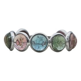 18k White Gold Bezel-Set Multi-Color Tourmaline Band Ring