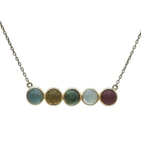 18k Yellow Gold Bezel-Set Multi-Color Tourmaline Bar Pendant Necklace