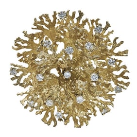 Tiffany & Co. 18k Yellow Gold Diamond Coral Brooch Pin