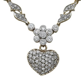 18k Yellow and White Gold Diamond Heart Pendant Necklace
