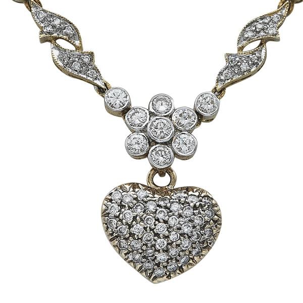 18k Yellow and White Gold Diamond Heart Pendant Necklace (1 of 4)
