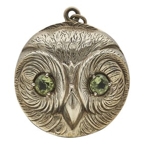 14k Yellow Gold Peridot Owl Medallion Pendant