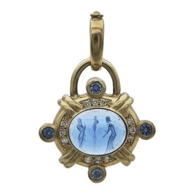 Doris Panos 18k Yellow Gold Glass Intaglio, Diamond and Sapphire Pendant