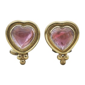 Temple St. Clair 22k Gold Pink Tourmaline Heart Earrings