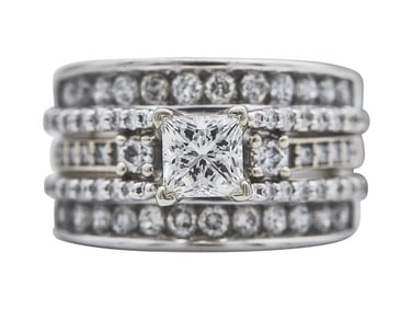 14k White Gold Leo Princess-Cut Diamond Engagement Ring and Jacket Wedding Set