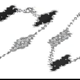 Van Cleef &amp; Arpels Vintage Alhambra 18k White Gold Diamond and Black Onyx 5 Motif Bracelet