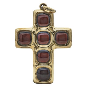 Pomellato 18k Yellow Gold Garnet Cross Pendant