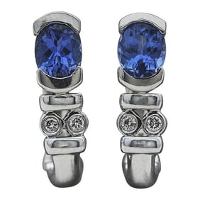 18k White Gold Tanzanite and Diamond Huggie Hoop Earrings