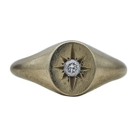 Ferkos 14k Yellow Gold Diamond Star Signet Ring