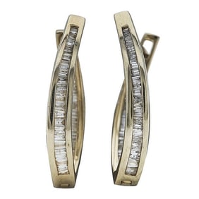 10k Yellow Gold Baguette-Cut Diamond Inside Out Oval Hoop Earrings