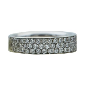 14k White Gold Three Row Diamond Band Ring