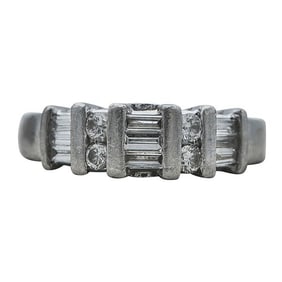 Platinum Round and Baguette-Cut Diamond Band Ring