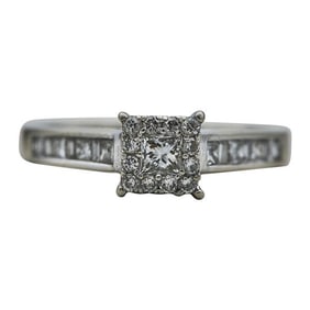 14k White Gold Princess-Cut Halo Engagement Ring
