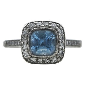 Tiffany & Co. Platinum Aquamarine and Diamond Halo Ring
