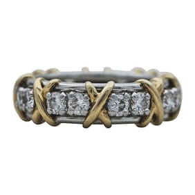 Tiffany & Co. Jean Schlumberger Platinum and 18k Yellow Gold 16 Stone Diamond Band Ring