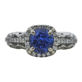 14k White Gold Tanzanite and Diamond Halo Ring