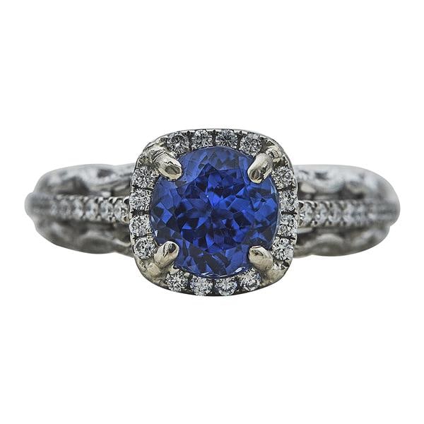 14k White Gold Tanzanite and Diamond Halo Ring (1 of 3)