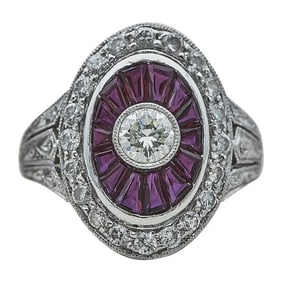 18k White Gold Diamond and Ruby Oval Ring