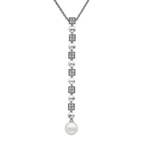 Bvlgari Bulgari Lucia 18k White Gold Diamond and Akoya Pearl Drop Pendant Necklace