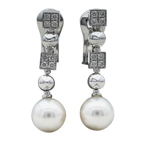 Bvlgari Bulgari Lucia 18k White Gold Diamond and 9mm Akoya Pearl Drop Earrings
