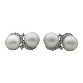 18k White Gold 8.5mm Akoya Pearl and Diamond Earrings