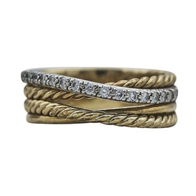 David Yurman 18k Yellow Gold Diamond Crossover Band Ring