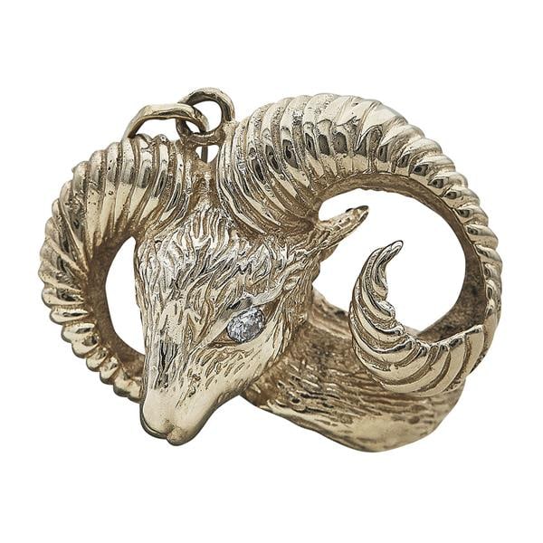 14k Yellow Gold Diamond Ram Head Pendant Charm (1 of 3)