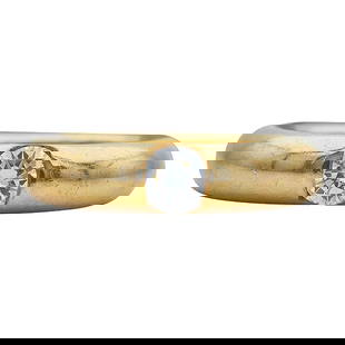 Cartier 18K Yellow Gold Diamond Solitaire Band Ring: BRAND: Cartier; METAL: 18K Yellow Gold; APPROXIMATE TOTAL DIAMOND WEIGHT: 0.45 ctw; STAMPED: 750, Cartier, 1993, 49, 93EU, 0.45; CONDITION: Pre-owned, Very Good; ITEM WEIGHT (GRAMS): 12 g;