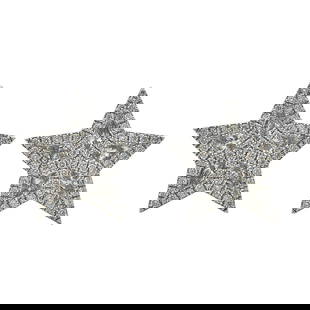 18K White Gold Diamond Star Earrings: METAL: 18K White Gold; APPROXIMATE TOTAL DIAMOND WEIGHT: 1.70 ctw; STAMPED: Maker's mark, 18K; CONDITION: Pre-owned, Very Good; ITEM WEIGHT (GRAMS): 6.5 g; MEASUREMENTS: 17mm x 17mm; ADDITIONAL