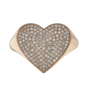 14K Rose Gold Diamond Heart Signet Ring