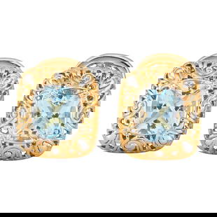 Attributed to John Hardy 18K Yellow and White Gold Cushion-Shaped Aquamarine Earrings: METAL: 18K Yellow Gold, 18K White Gold; GEMSTONES: Aquamarine; STAMPED: 18K, JH; CONDITION: Pre-owned, Very Good; ITEM WEIGHT (GRAMS): 24.9 g; MEASUREMENTS: 21mm x 18mm; ADDITIONAL COMMENTS: With