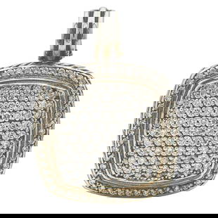 David Yurman Sterling Silver Diamond Pendant: BRAND: David Yurman; METAL: Sterling Silver; APPROXIMATE TOTAL DIAMOND WEIGHT: 2 ctw; STAMPED: DY, 925; CONDITION: Pre-owned, Good; ITEM WEIGHT (GRAMS): 18.4 g; MEASUREMENTS: 36mm x 28mm with bail
