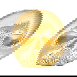 18K Yellow Gold Skull Ring: METAL: 18K Yellow Gold; TESTED: 18K Yellow Gold; CONDITION: Pre-owned, Very Good; ITEM WEIGHT (GRAMS): 17.1 g; MEASUREMENTS: Ring size 6