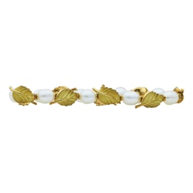 Tiffany & Co. 18K Yellow Gold Cultured Freshwater Pearl Leaf Bracelet