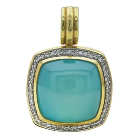David Yurman 18K Yellow Gold Chrysoprase and Diamond Pendant